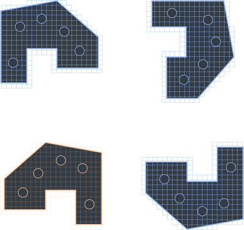 Four wireframe fabrication part outlines with bolt holes, shown in the live IFC viewer